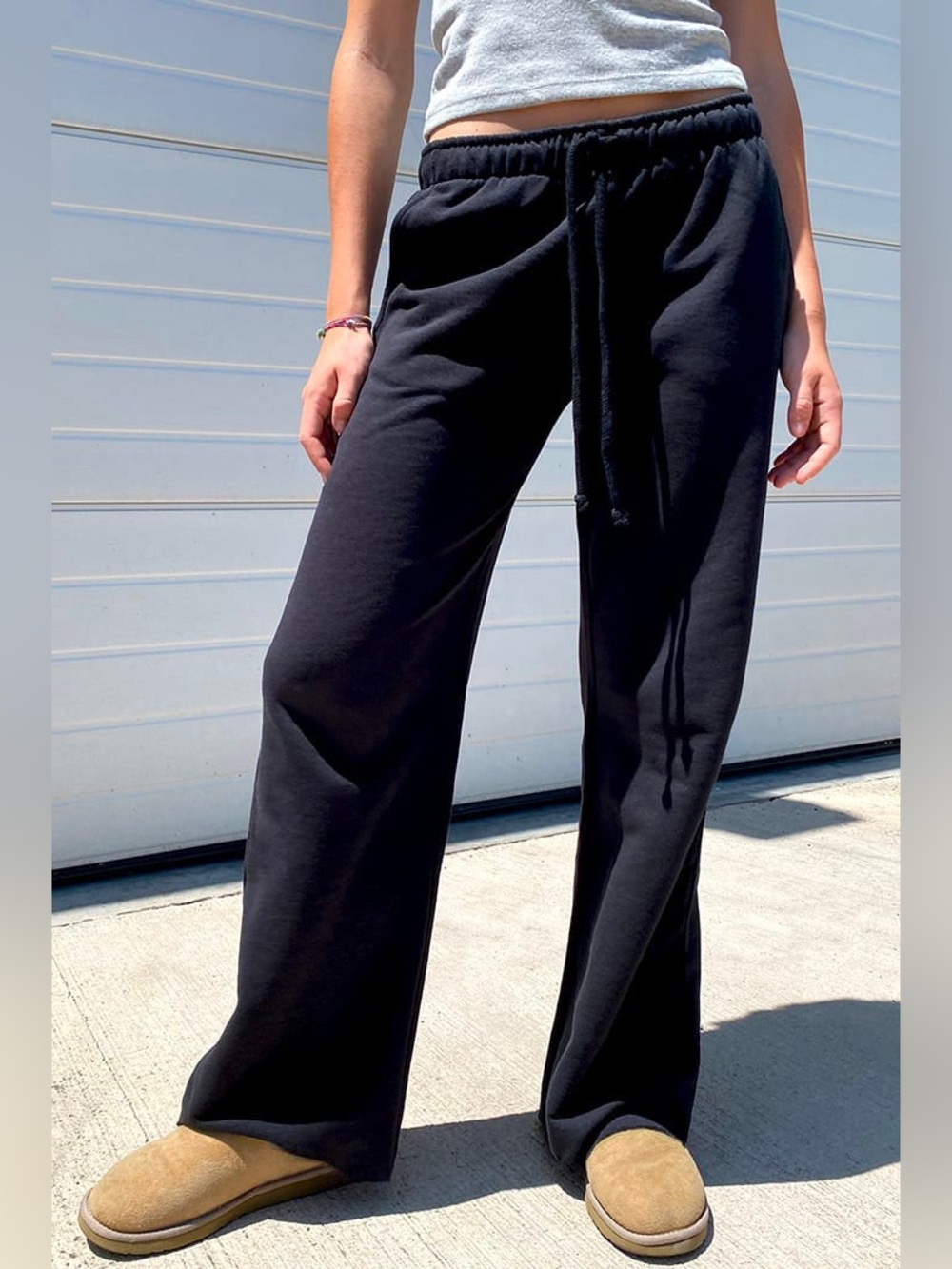 Subdued Women's Black Wide-Leg Track Pants with Drawstring